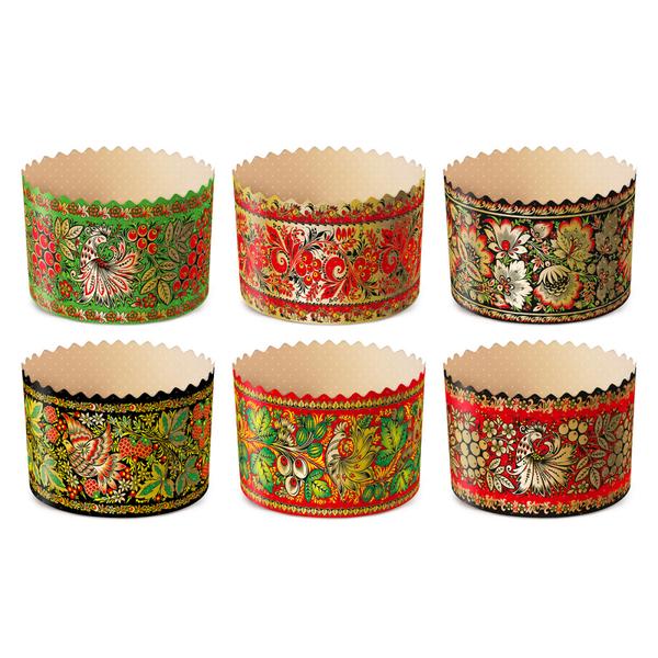 Форма бум.для кулича d70*h85ммХохлома(2400шт)  PRE7085XO 120шт/туба