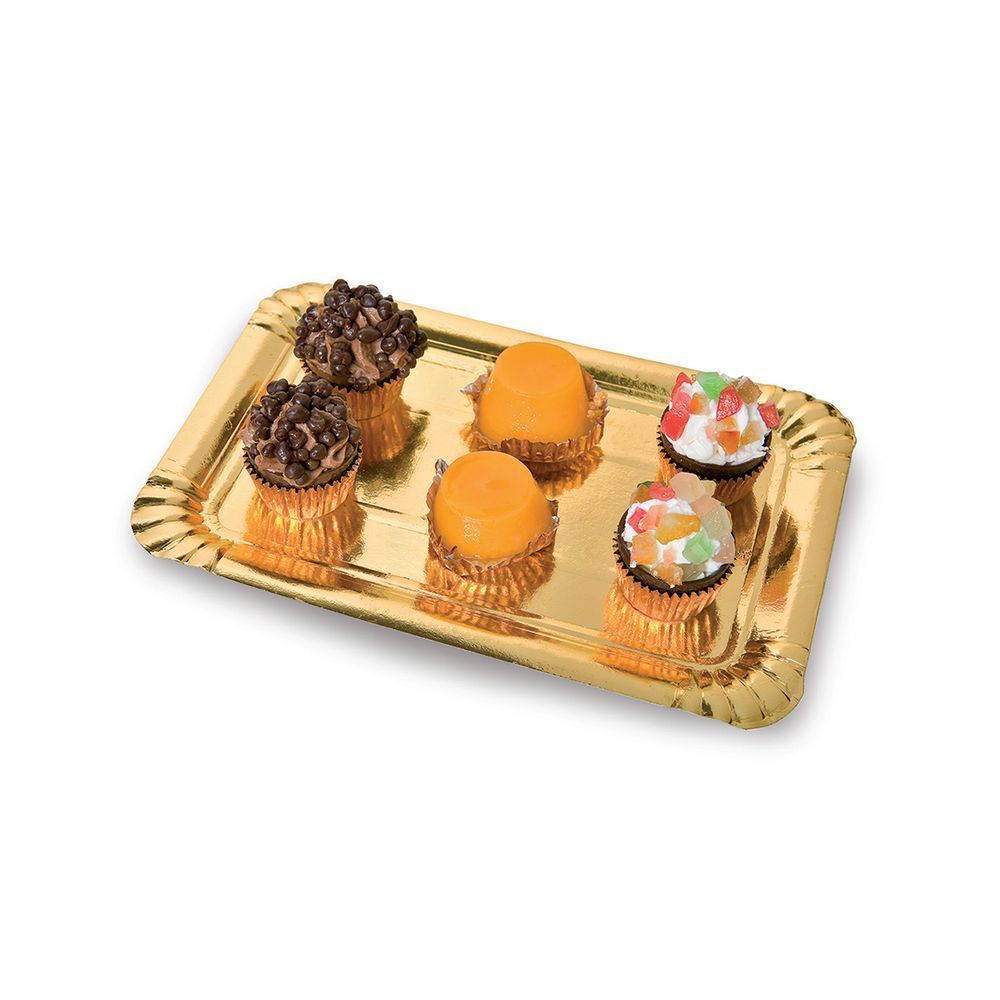 Поднос картон.прямоуг.золот. ЭЛИТ 24х16,8 см. (пакет 200 шт.) 65186