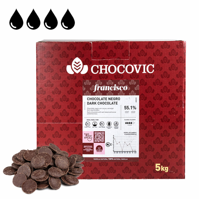 Шоколадная масса темная легкоплавкие диски Chocovic Francisco CHD-Q56CHCV-94B 5кг/шт.