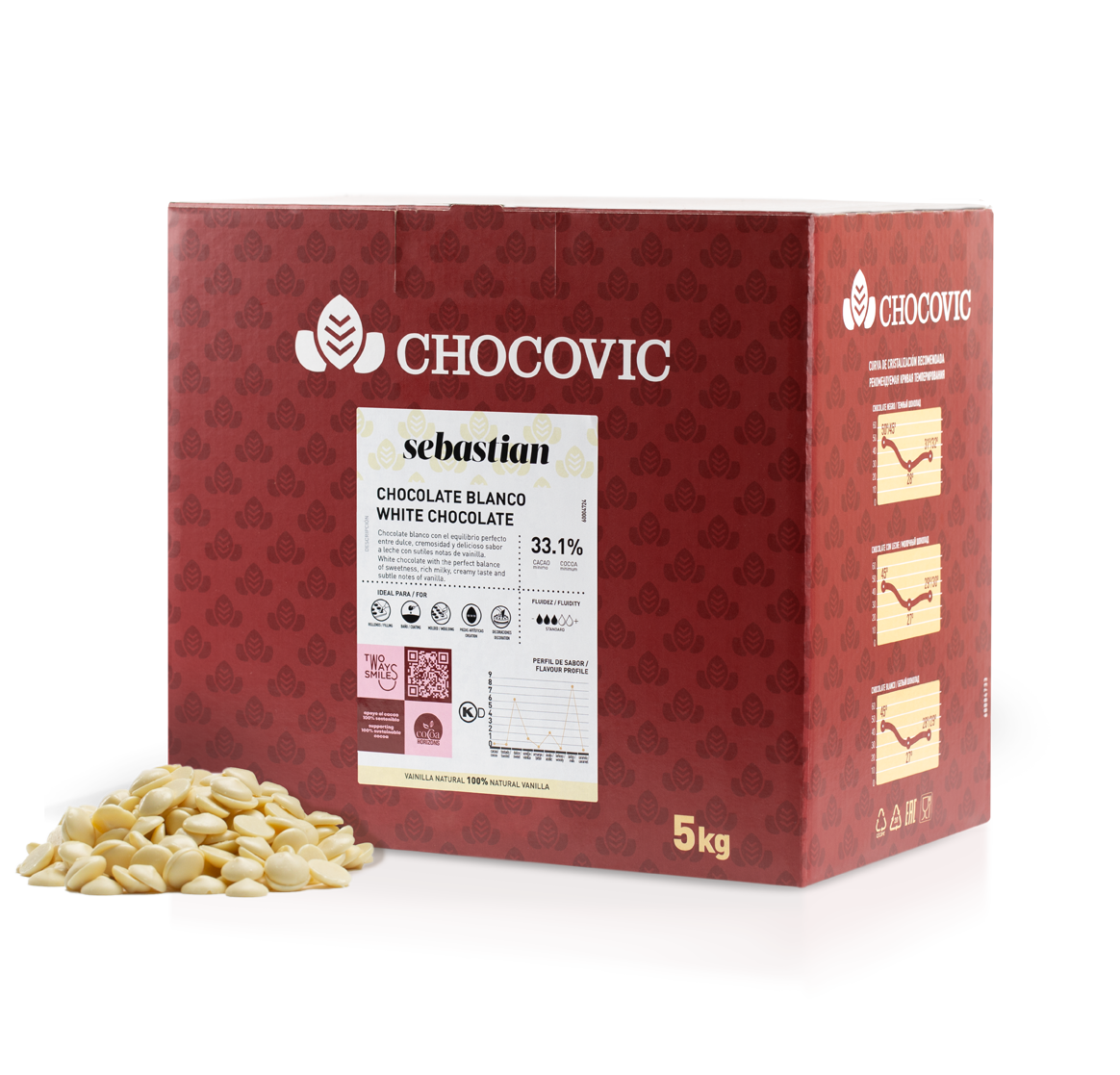 Шоколадная масса белая легкоплавкие диски Chocovic Sebastian CHW-S4CHVC-94B 5кг/шт.